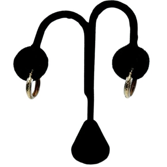 SOLID 14K YELLOW  & WHITE GOLD SMALL DIAMOND CUT HOOP EARRINGS~1.54 GRAMS - Picture 4 of 6